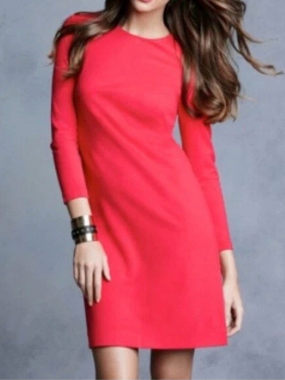 Ann Taylor Red Stretch Sheath Dress Zipper 3/4 Sleeve Size 6 Classic Designer
